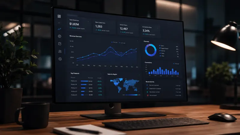 Dashboard de Business Intelligence com gráficos de vendas e indicadores